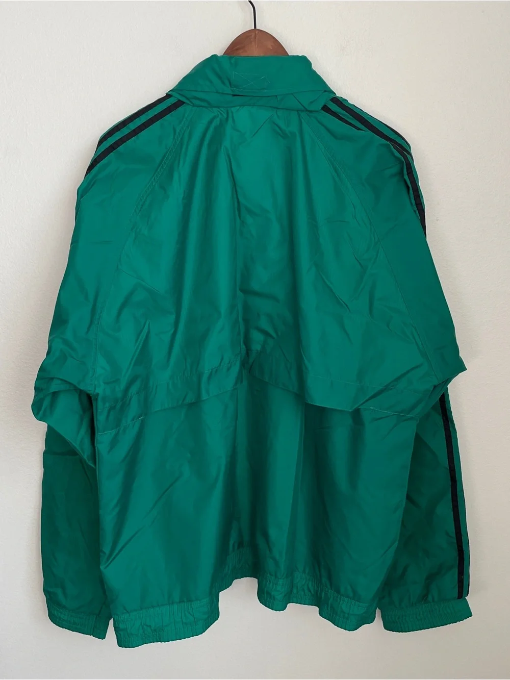 Adidas Vintage 90s Green 3-Stripe Windbreaker Track Jacket Nylon Mesh Lined Sz L